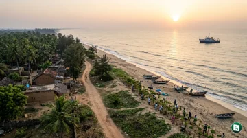 Aerial view of Odisha's vast coastline and marine ecosystem