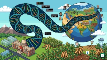 An illustration of the pigeonpea plant with chromosomes and a DNA helix, representing the complete Telomere-to-Telomere genome sequencing of the Asha variety