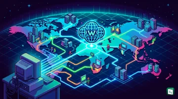 Illustration depicting the World Wide Web Day with a globe connected by network links and the www prefix, honouring Tim Berners-Lee’s invention