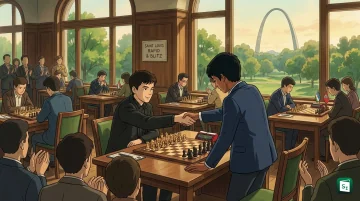 Indian Grandmaster R Praggnanandhaa celebrating his victory at the 2026 Saint Louis Rapid and Blitz chess tournament