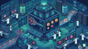 Conceptual illustration of the ACSCeND AI framework analysing tumour gene-expression data to identify hidden cancer stem-like cells