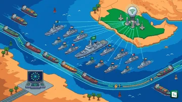 Naval ships from multiple nations participating in a maritime exercise in the Red Sea