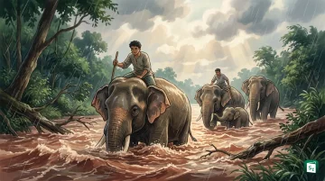 Mahouts with kumki elephants at Jaldapara National Park during flood rescue operations honoured with Gaj Gaurav Awards
