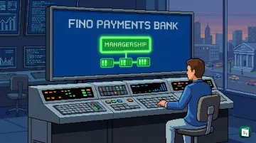 Fino Payments Bank branch signage representing leadership continuity with interim CEO extension