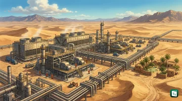 Engineering view of gas compression facilities with pipelines and processing units representing L&T hydrocarbon project