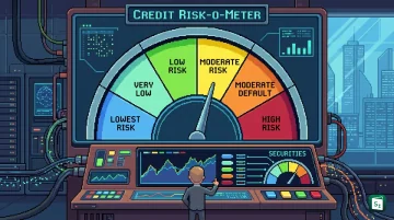Visual of SEBI Credit Risk-o-Meter colour scale mapping credit ratings from AAA to D into six risk levels for debt securities