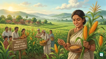 Popcorn maize field and popped popcorn representing India’s first non-GMO high-expansion hybrid seeds launched at Musunuru in Andhra Pradesh