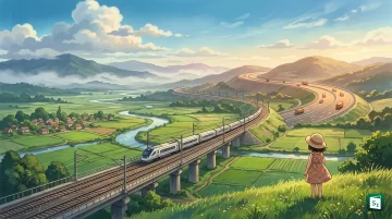 An illustration showing a multi-track railway line and a four-lane national highway connecting to the India-Nepal border, representing the CCEA approved infrastructure projects in Bihar