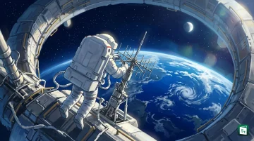 ESA astronaut Sophie Adenot performing a spacewalk outside the International Space Station