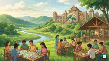 Illustration showing the Tripura government signing agreements with the National Stock Exchange to promote financial literacy and skill development