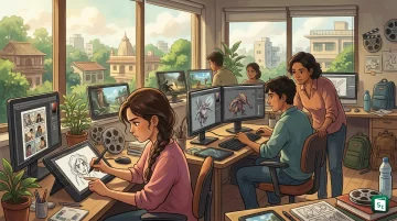Students working on animation and VFX projects at IICT campus representing the AVGC scholarship partnership with Netflix