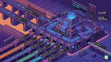 SEBI headquarters with digital network overlay representing IT resilience monitoring for stock exchanges, clearing corporations and depositories