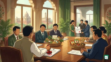 The IRDAI logo and concept art showing Patanjali Ayurved products alongside an insurance policy document