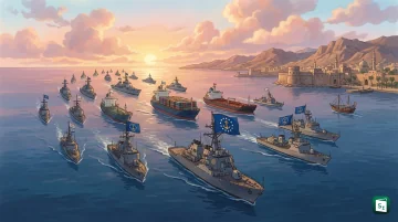 Naval vessels and cargo ships operating along the Red Sea, a key global shipping corridor
