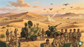 A formation of Indian Air Force attack and transport helicopters flying over the desert during Exercise ROTOR CLAP-III at the Pokhran Field Firing Range in Rajasthan.