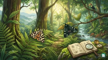 Close-up illustration of two newly discovered moth species from the Western Ghats, the tiger moth Antaram idukki and the forester moth Mimeusemia kali