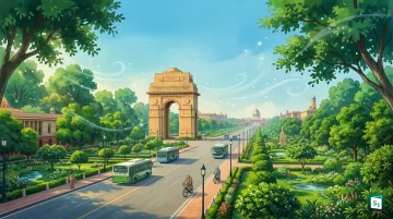 Delhi skyline shrouded in smog, representing the city's air pollution crisis