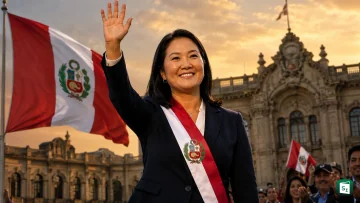 Keiko Fujimori waving at supporters after being declared winner of the 2026 Peruvian presidential election
