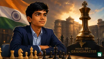 Aswath S posing after securing the Grandmaster title at the Pune International Grandmaster Round Robin Tournament