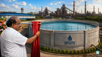 Union Minister HD Kumaraswamy inspecting the newly inaugurated RCC water reservoir at IISCO Steel Plant in Burnpur