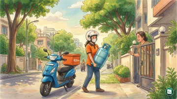 HP Navya composite LPG cylinder being delivered through Instamart quick commerce platform