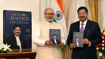 Vice President CP Radhakrishnan releasing the book 'The Voice of Justice: Justice Gavai Speaks' at Uprashtrapati Bhavan