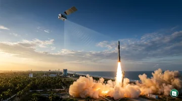 Illustration of a Synthetic Aperture Radar satellite in orbit above Earth capturing surface imagery through cloud cover