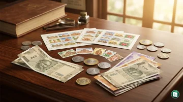 Cover of the coffee table book featuring stamps, coins, and banknotes issued during Narendra Modi's premiership