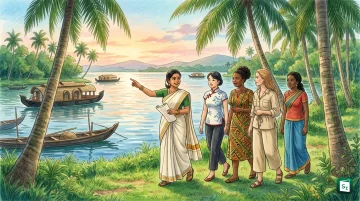 BRICS logo alongside visuals representing the Women Ministerial Meeting in Kochi and the Transport Ministers' Meeting in Nagpur
