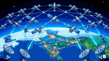 Illustration of Reliance Jio's Low Earth Orbit satellite constellation