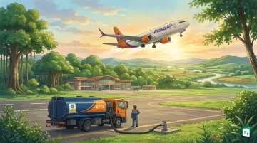 Akasa Air aircraft on tarmac with BPCL fuel truck, representing partnership for Sustainable Aviation Fuel