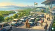 Maharashtra Chief Minister Devendra Fadnavis flagging off Bharat Taxi service at Navi Mumbai International Airport