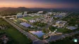 Illustration of a chemical industrial park with infrastructure facilities and green surroundings