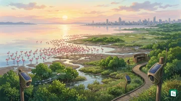 Artist's impression of the Bhandup Bird Park, India's first AI-powered bird sanctuary at Thane Creek Flamingo Sanctuary in Mumbai