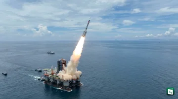 Orienspace's Gravity-1 rocket lifting off from a sea-based launch platform in the East China Sea