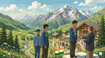 Indian Grandmasters S Rohith Krishna and Raja Rithvik with their medals at the Menuires International Chess Championship