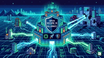 Nvidia CEO Jensen Huang speaking at a technology conference with the Open Secure AI Alliance logo displayed