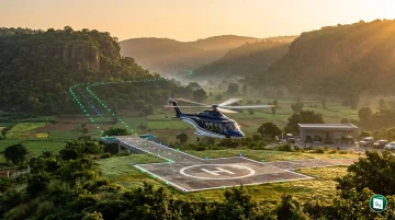 A helicopter approaching Undavalli Heliport in Andhra Pradesh using satellite-based Point-in-Space navigation