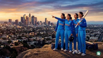 Indian women's cricket team players celebrating after qualifying for the LA 2028 Olympics