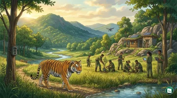A tiger in a forest, representing India's tiger conservation efforts