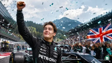 George Russell celebrating his victory at the 2026 Austrian Grand Prix
