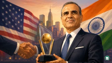 Sunil Bharti Mittal, founder and chairman of Bharti Enterprises, receiving USISPF Leadership Award