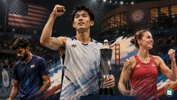 Action from the Yonex US Open 2026 badminton tournament at California State University, Fullerton