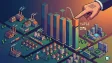 Digital representation of a declining economic growth chart for India