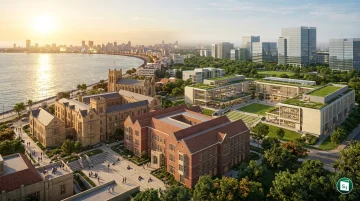 Digital illustration representing international education and global university campuses in India
