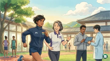 Logos of Sports Authority of India and University of Tsukuba with sports icons