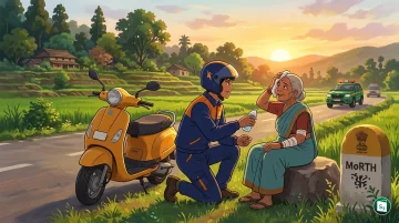A representation of road safety assistance and the RahVeer Scheme logo