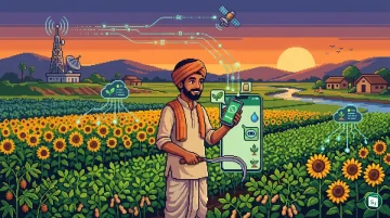 Digital representation of a farmer using a smartphone for AI crop advisory