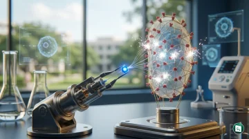 Digital illustration showing targeted radioligand therapy attacking cancer cells