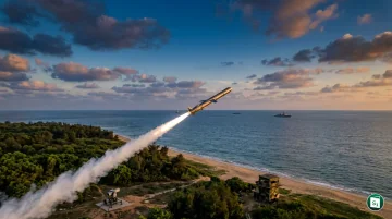 The Long Range Land Attack Cruise Missile being launched from Dr APJ Abdul Kalam Island
